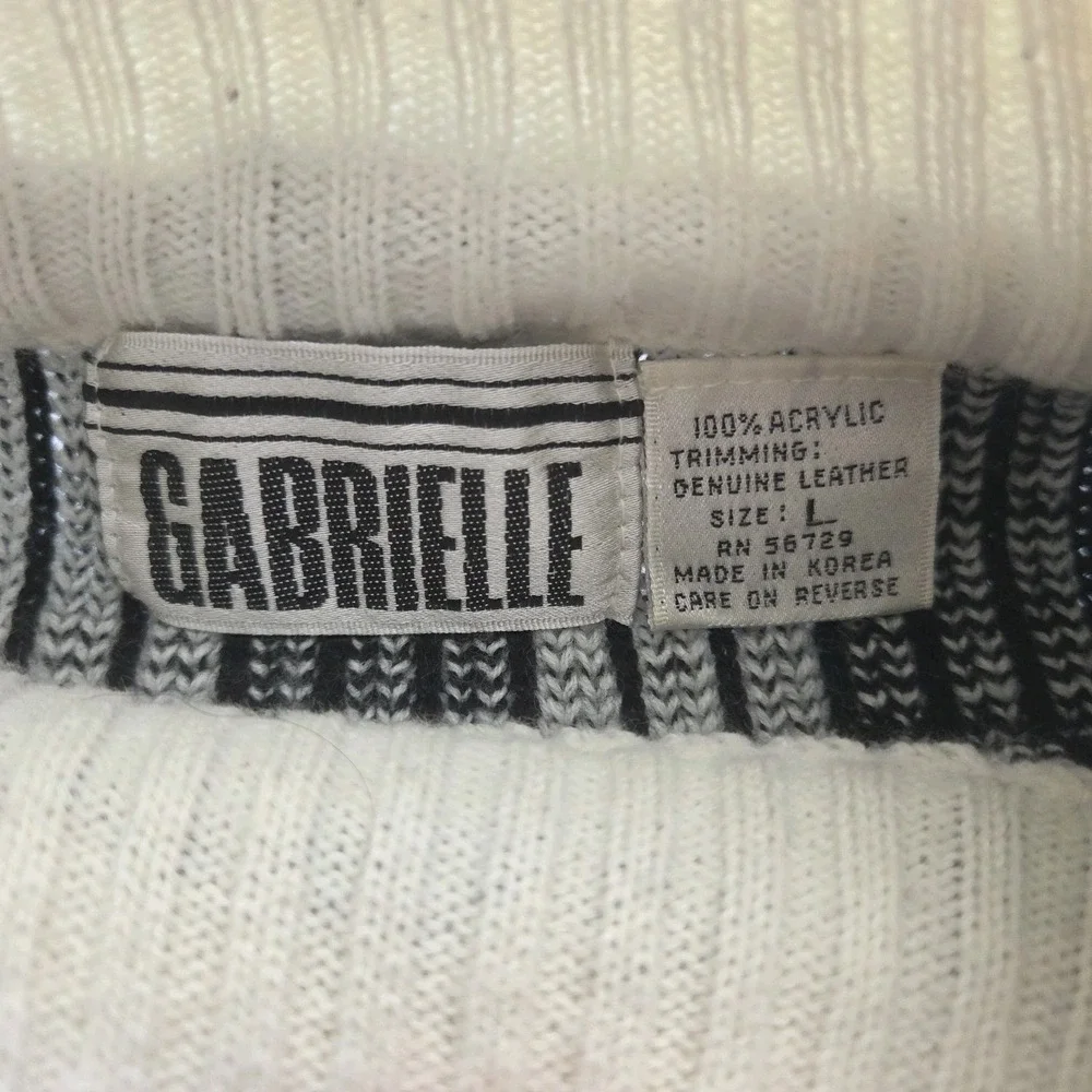 Vintage 80s Crewneck Sweater Acrylic Leather Knit Preppy Sweater‎ Womens Large